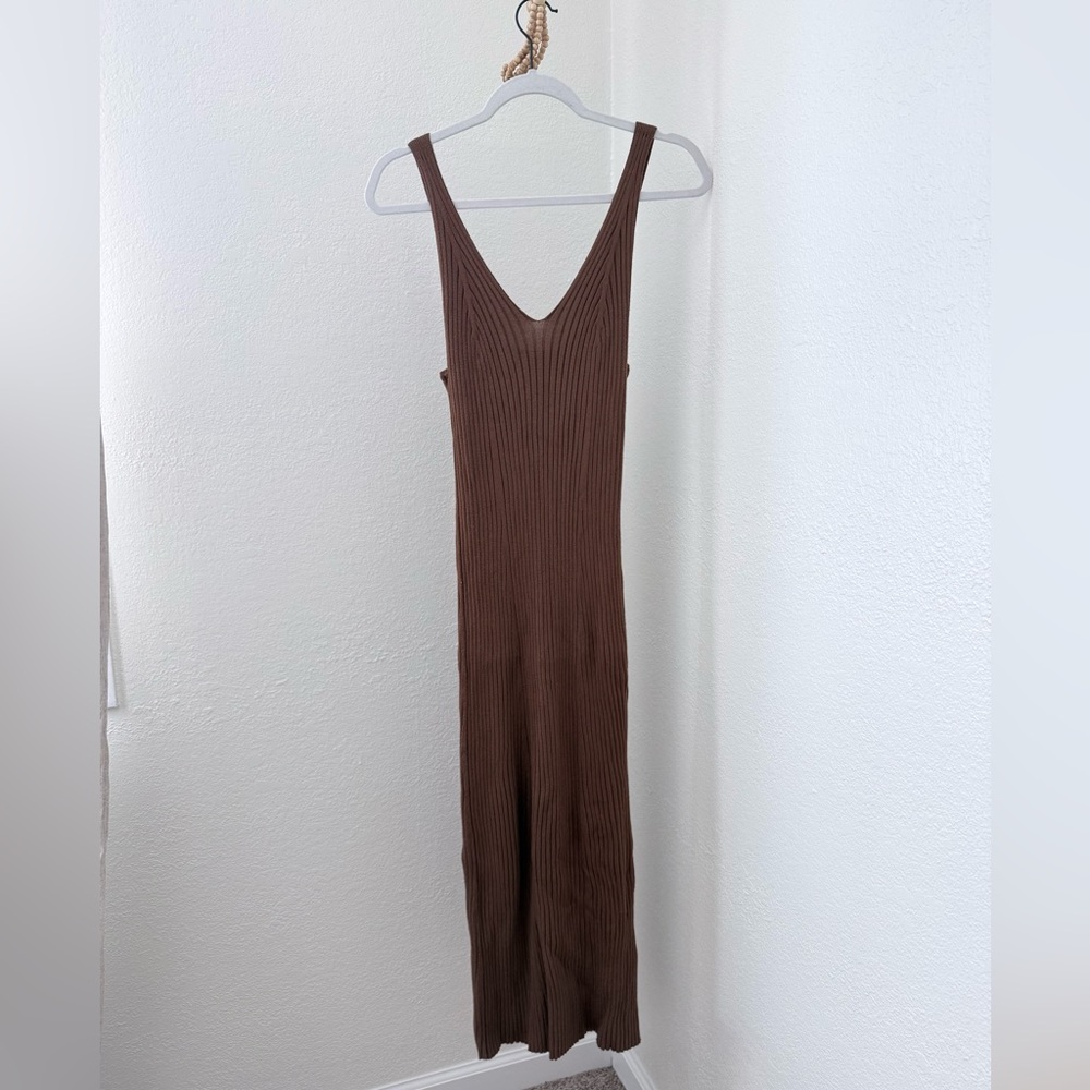 Brown Ribbed Sweater Dress